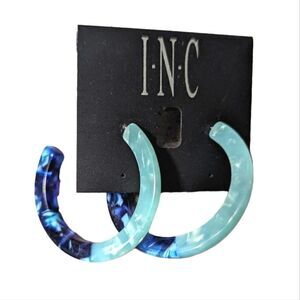 INC Blue & Aqua colorblock marble resin hoop earrings
